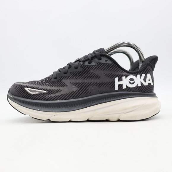 Hoka Clifton 9 Women's 7 B Athletic Performance Running Sneakers Black White - Picture 4 of 9